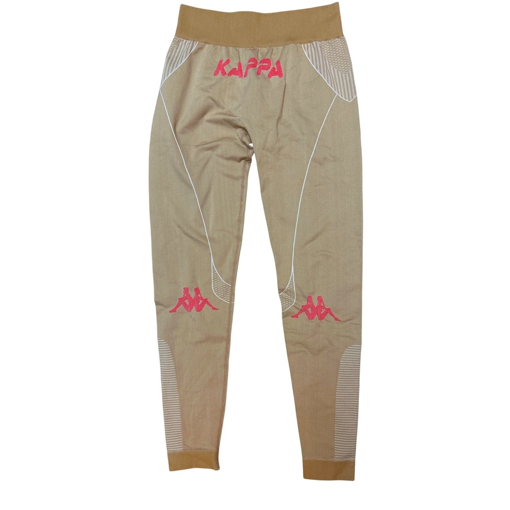 Kappa Womens Seamless High Waisted Leggings Tan Pink Logo Large XL Activewear